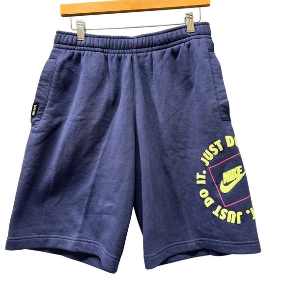 Nike Shorts Mens Small Blue JUST DO IT Logo Fleece Comfy Athleisure Activewear - Picture 1 of 6